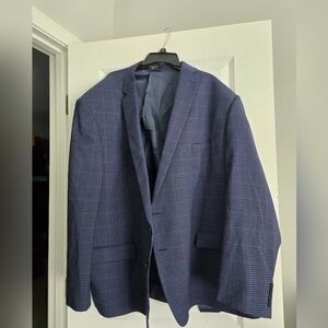 Shaquille O'Neal XLG Sport Coat Mens Big & Tall 58R Navy Blue Check Jacket